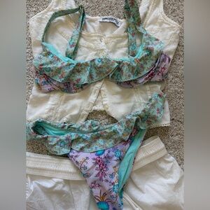 Blackbough Mint Floral Ruffle Bikini
